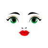 Green Cute Beady Eyes Red Lips Mermaid Face Vector Art