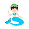 Blue Tailed Mermaid Wearing Floral Headband Vector Art