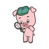 Baby Pig Vector Art | Animal Vector | Detective Pig Vector Design | SVG PNG Green Cap Pig