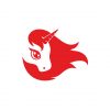 Wonderful Red Negative Space Rearing Horse Unicorn Vector Art