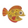Exquisite Red and Yellow Round Fish Embroidery Design