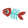 Red Fish Head and Tail With Cyan Skeleton Bones Embroidery Design