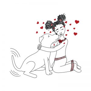 Dog and Girl line art Vector