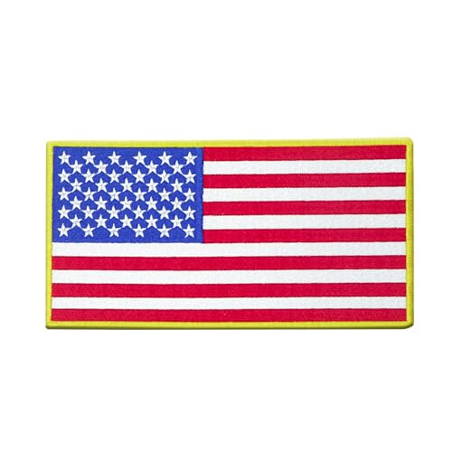 DigitEMB American Parent Flag Embroidered Patches Iron On Sew On USA Flag (Yellow Border 3x1.66 Hook and Loop)