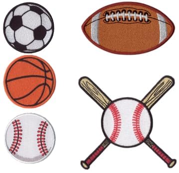 DigitEMB 5 Pack Sports Iron On Patches, Soccer Football Baseball Set