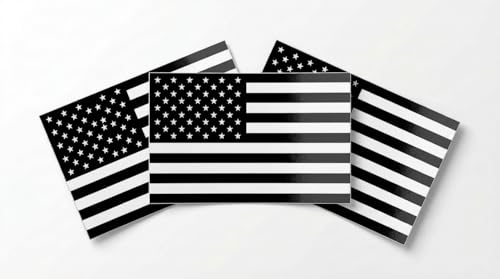 DigitEMB Black American Flag Stickers 3 Pack Black & White Car Decals