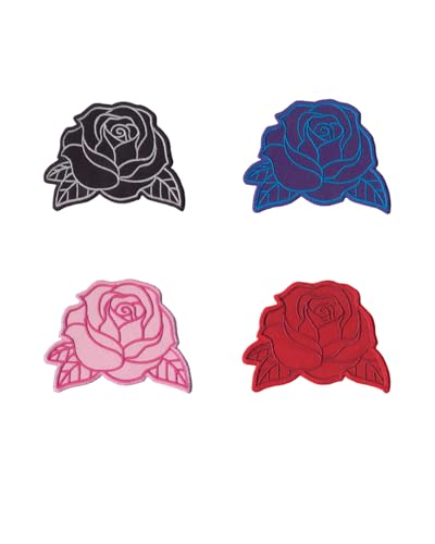 DigitEMB Rose Patch Set - 4 Pcs Embroidered Iron On Floral Applique
