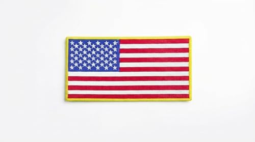 DigitEMB American Flag Patch Iron On Yellow Border 3.5x1.92 USA